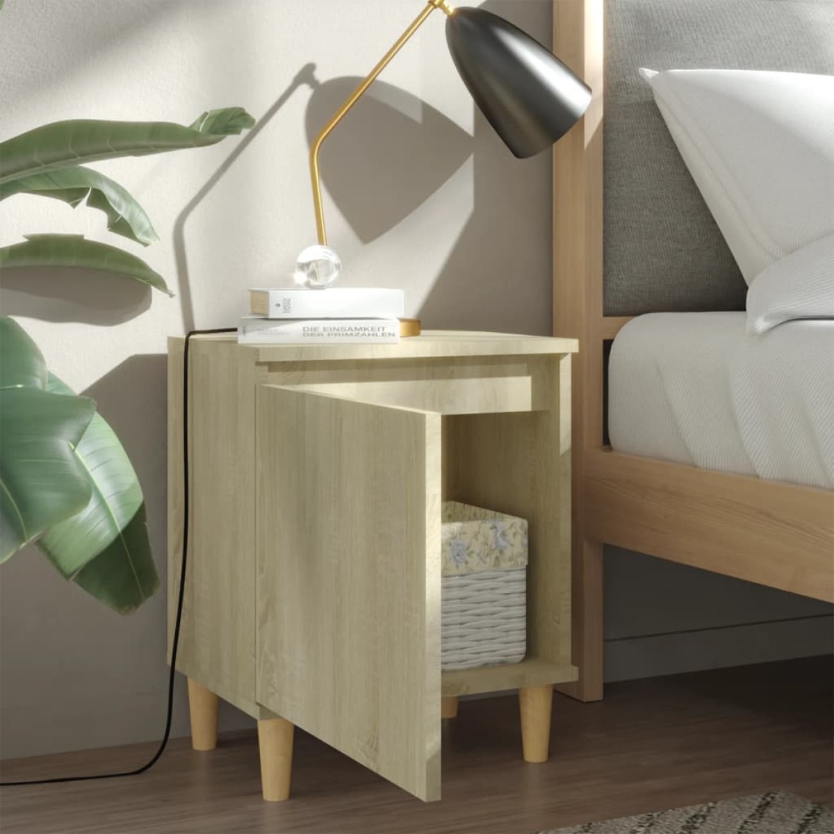 vidaXL Κομοδίνο Sonoma Δρυς 40 x 30 x 50 εκ. με Μασίφ Ξύλινα Πόδια