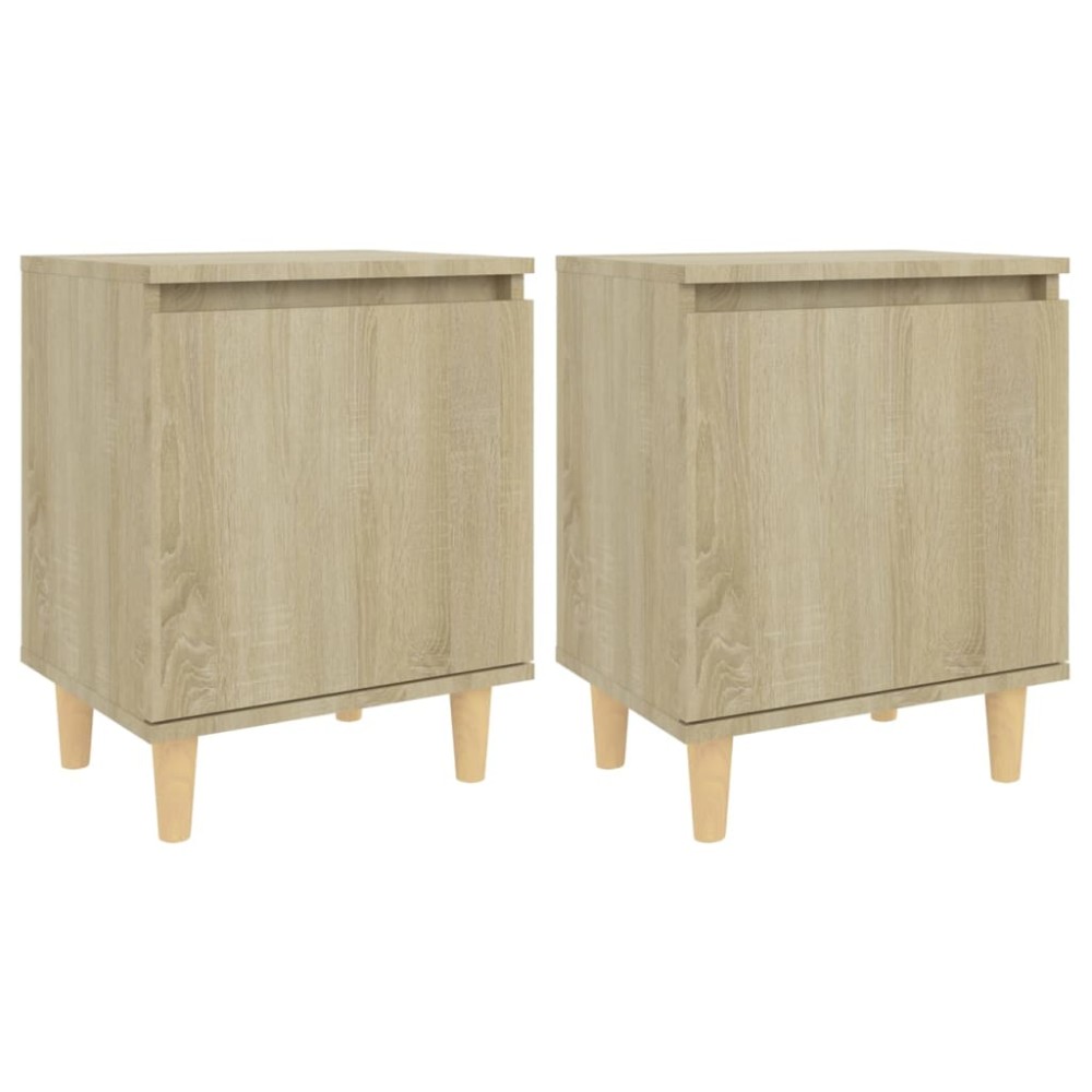 vidaXL Κομοδίνα 2 τεμ. Sonoma Δρυς 40x30x50εκ. & Πόδια από Μασίφ Ξύλο