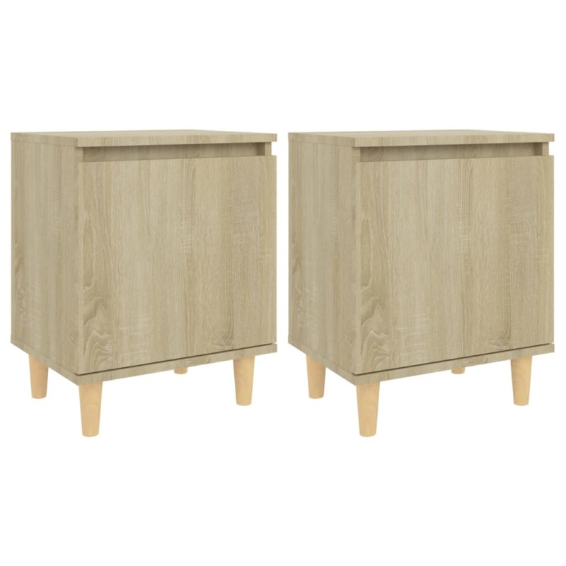vidaXL Κομοδίνα 2 τεμ. Sonoma Δρυς 40x30x50εκ. & Πόδια από Μασίφ Ξύλο