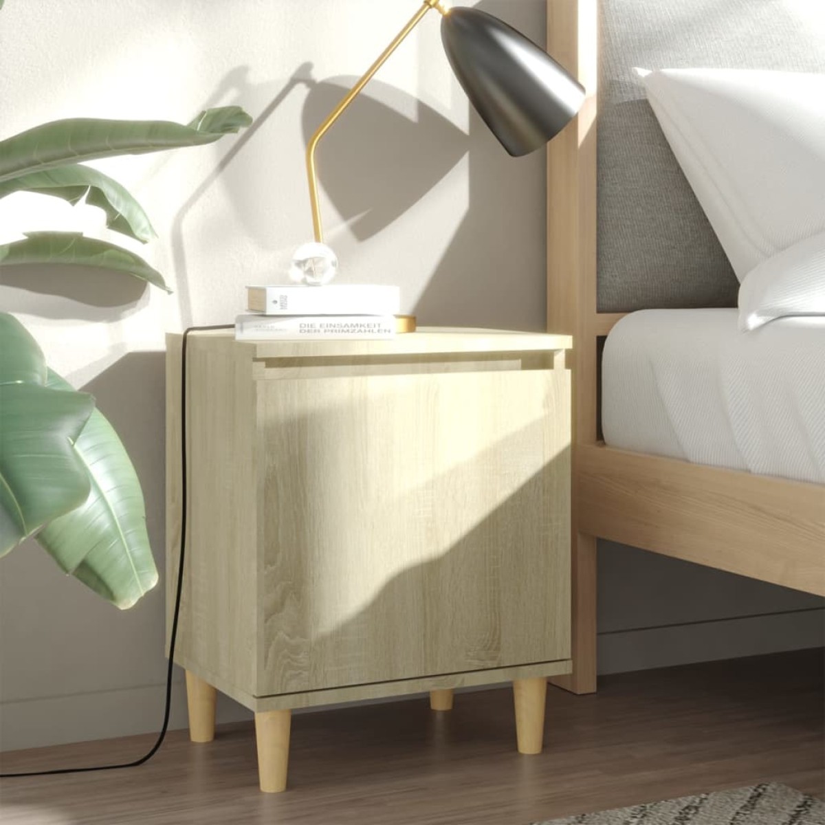 vidaXL Κομοδίνα 2 τεμ. Sonoma Δρυς 40x30x50εκ. & Πόδια από Μασίφ Ξύλο