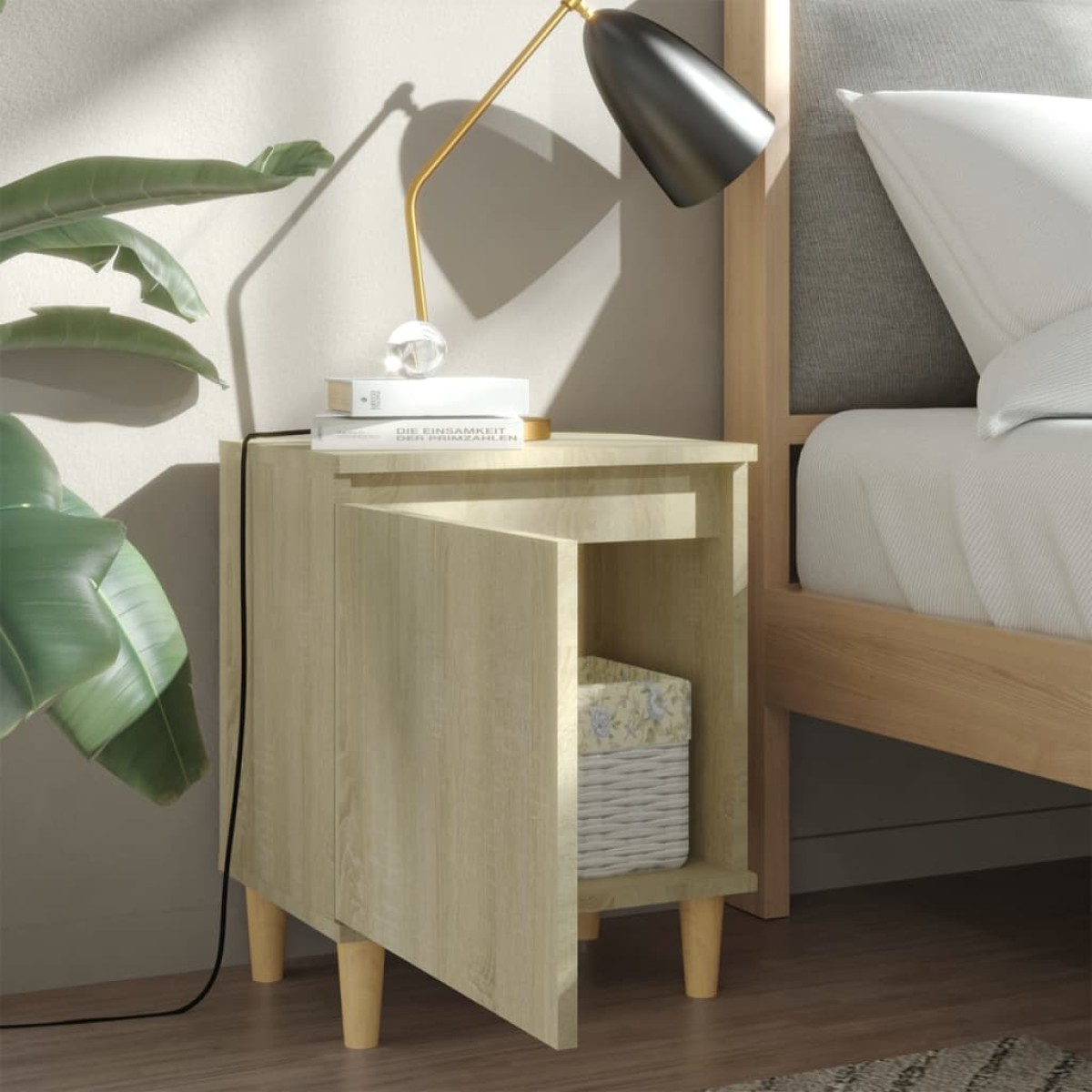 vidaXL Κομοδίνα 2 τεμ. Sonoma Δρυς 40x30x50εκ. & Πόδια από Μασίφ Ξύλο