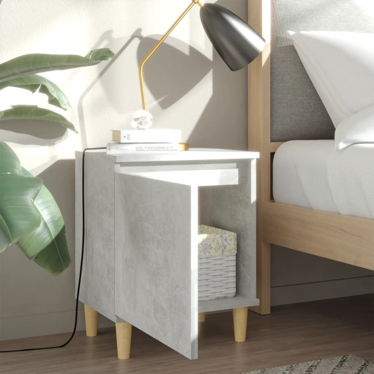 vidaXL Κομοδίνο Γκρι Σκυροδέματος 40 x 30 x 50 εκ. Μασίφ Ξύλινα Πόδια