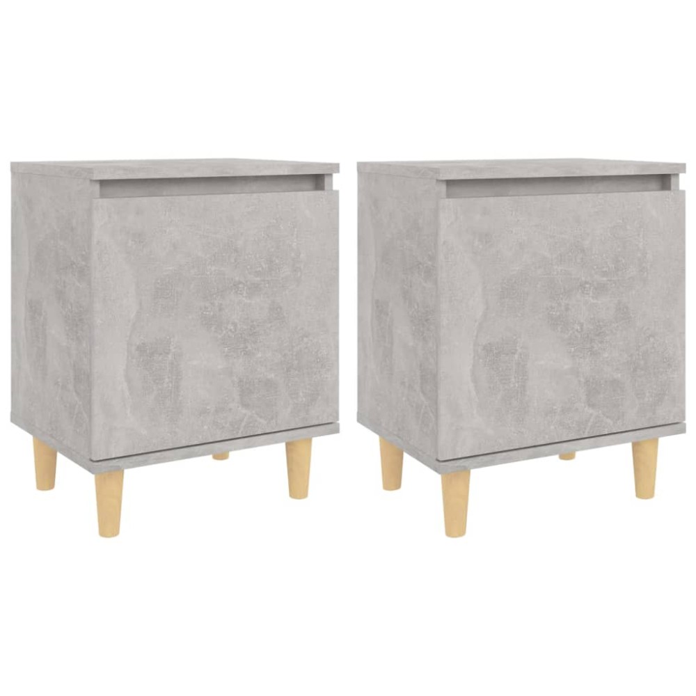 vidaXL Κομοδίνα 2 τεμ. Γκρι Σκυροδέμ. 40x30x50 εκ. Μασίφ Ξύλινα Πόδια