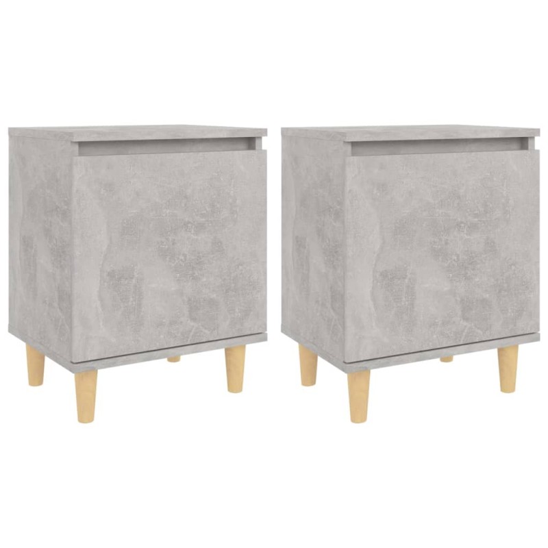 vidaXL Κομοδίνα 2 τεμ. Γκρι Σκυροδέμ. 40x30x50 εκ. Μασίφ Ξύλινα Πόδια