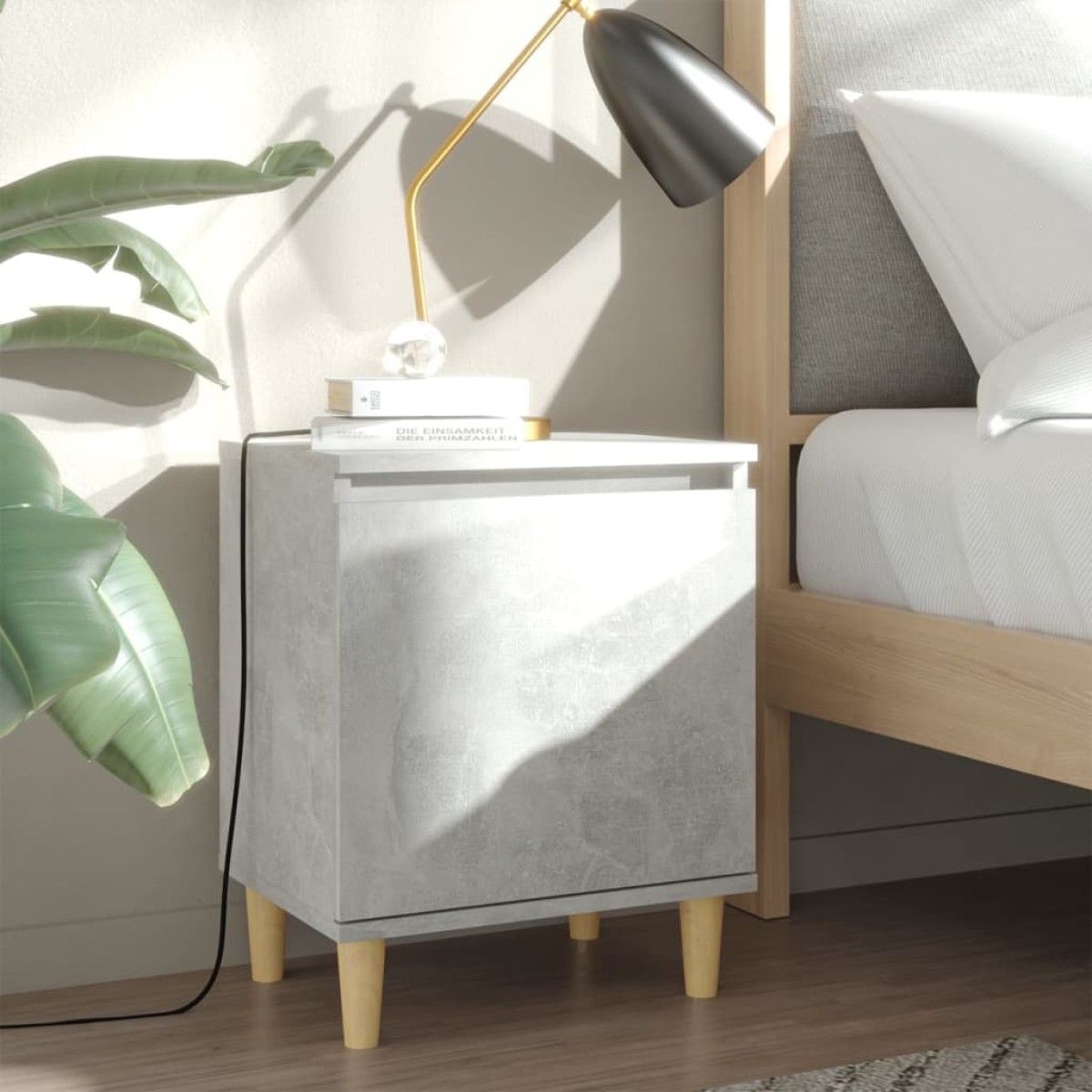 vidaXL Κομοδίνα 2 τεμ. Γκρι Σκυροδέμ. 40x30x50 εκ. Μασίφ Ξύλινα Πόδια
