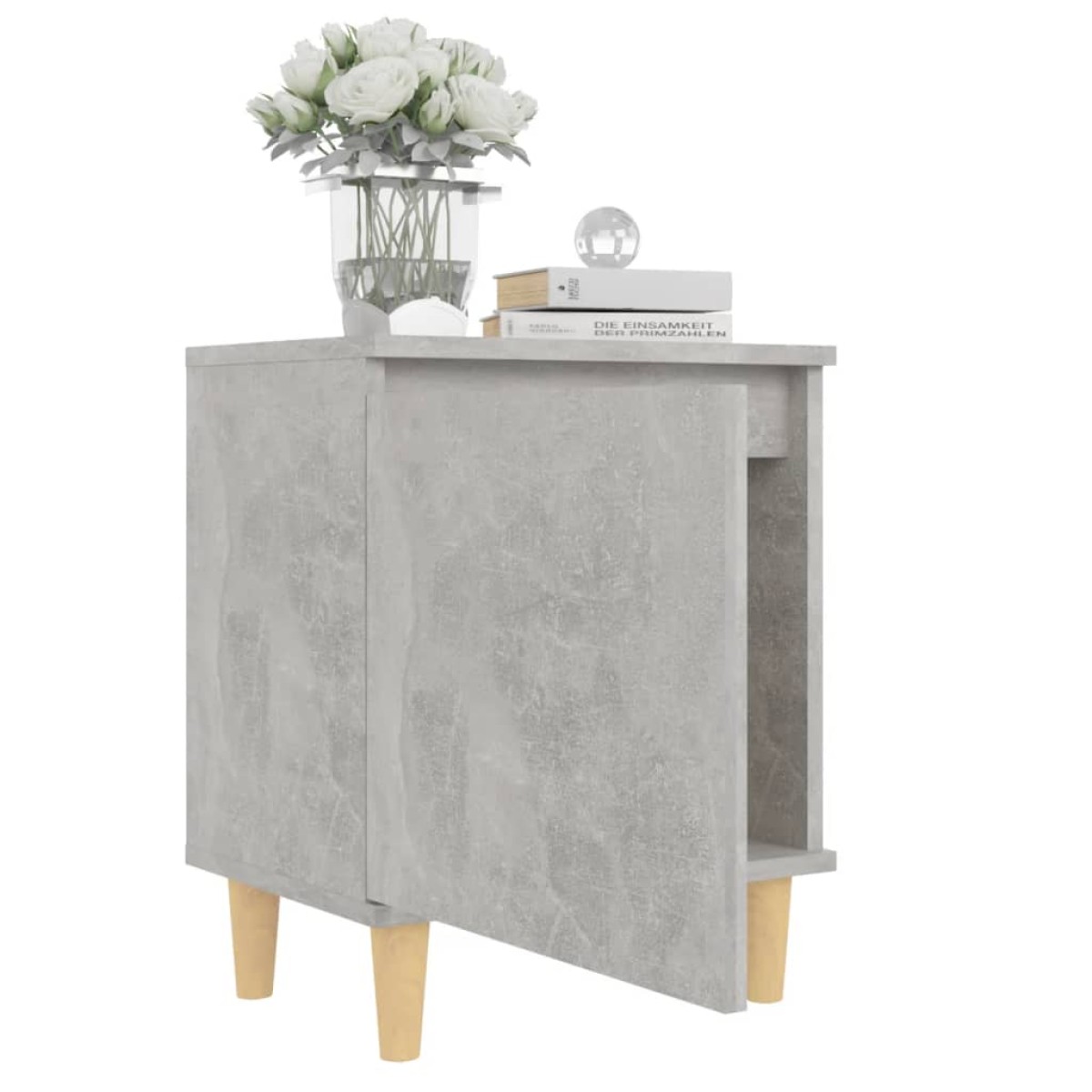 vidaXL Κομοδίνα 2 τεμ. Γκρι Σκυροδέμ. 40x30x50 εκ. Μασίφ Ξύλινα Πόδια