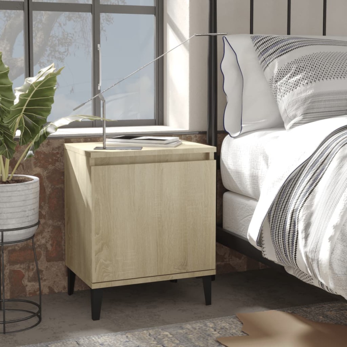 vidaXL Κομοδίνο Sonoma Δρυς 40 x 30 x 50 εκ. με Μεταλλικά Πόδια