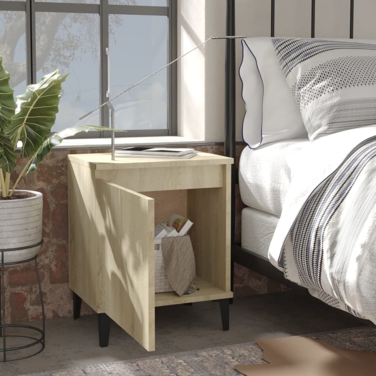 vidaXL Κομοδίνο Sonoma Δρυς 40 x 30 x 50 εκ. με Μεταλλικά Πόδια