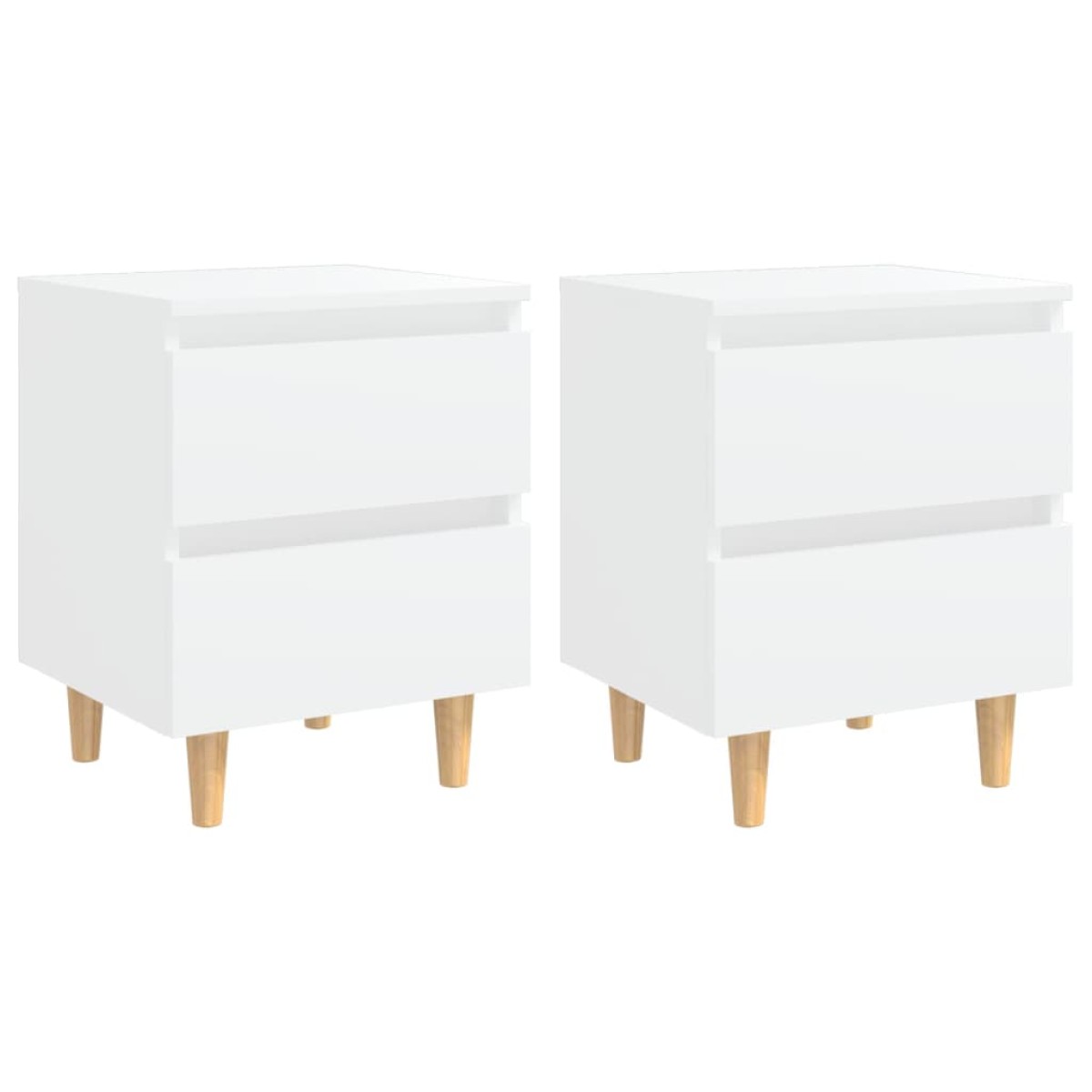 vidaXL Κομοδίνα 2 τεμ. Λευκά 40x35x50εκ. & Πόδια από Μασίφ Ξύλο Πεύκου
