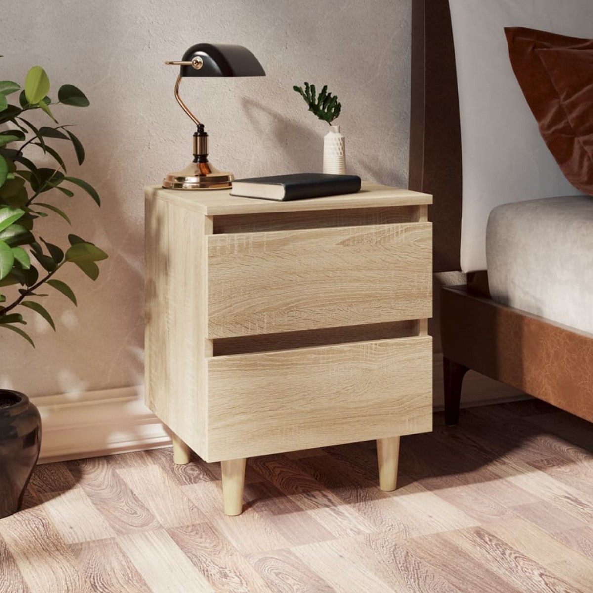 vidaXL Κομοδίνα 2 τεμ. Sonoma Δρυς 40x35x50εκ. & Πόδια από Ξύλο Πεύκου