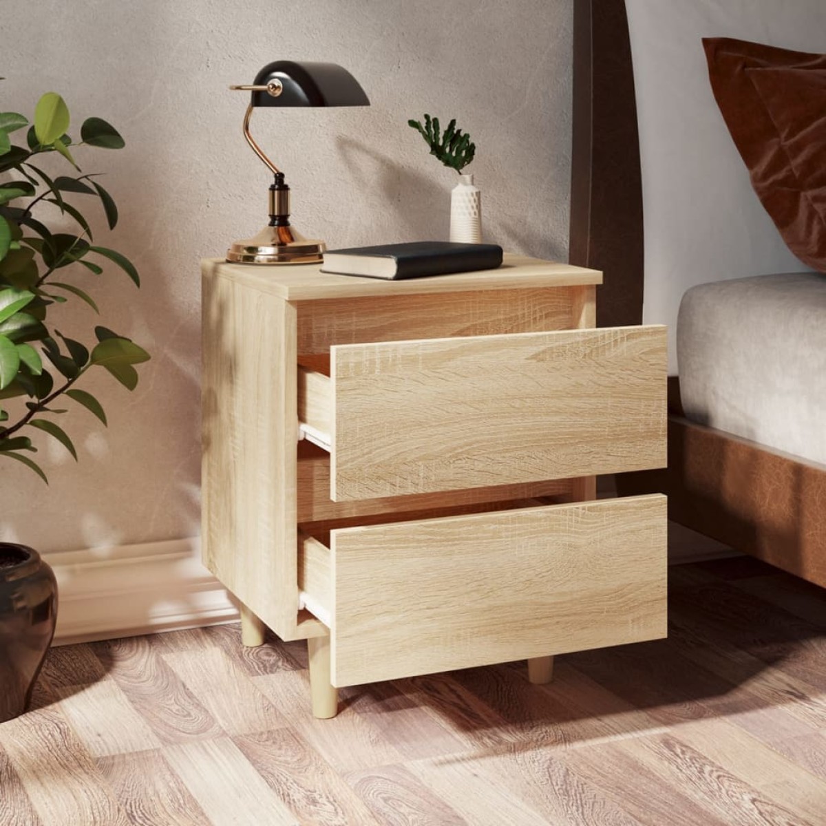 vidaXL Κομοδίνα 2 τεμ. Sonoma Δρυς 40x35x50εκ. & Πόδια από Ξύλο Πεύκου