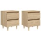vidaXL Κομοδίνα 2 τεμ. Sonoma Δρυς 40x35x50εκ. & Πόδια από Ξύλο Πεύκου