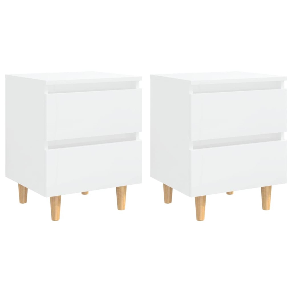 vidaXL Κομοδίνα 2 τεμ. Γυαλ. Λευκό 40x35x50εκ. & Πόδια από Ξύλο Πεύκου