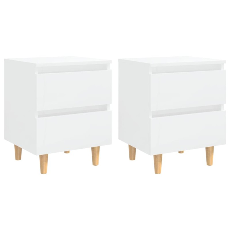 vidaXL Κομοδίνα 2 τεμ. Γυαλ. Λευκό 40x35x50εκ. Πόδια από Ξύλο Πεύκου