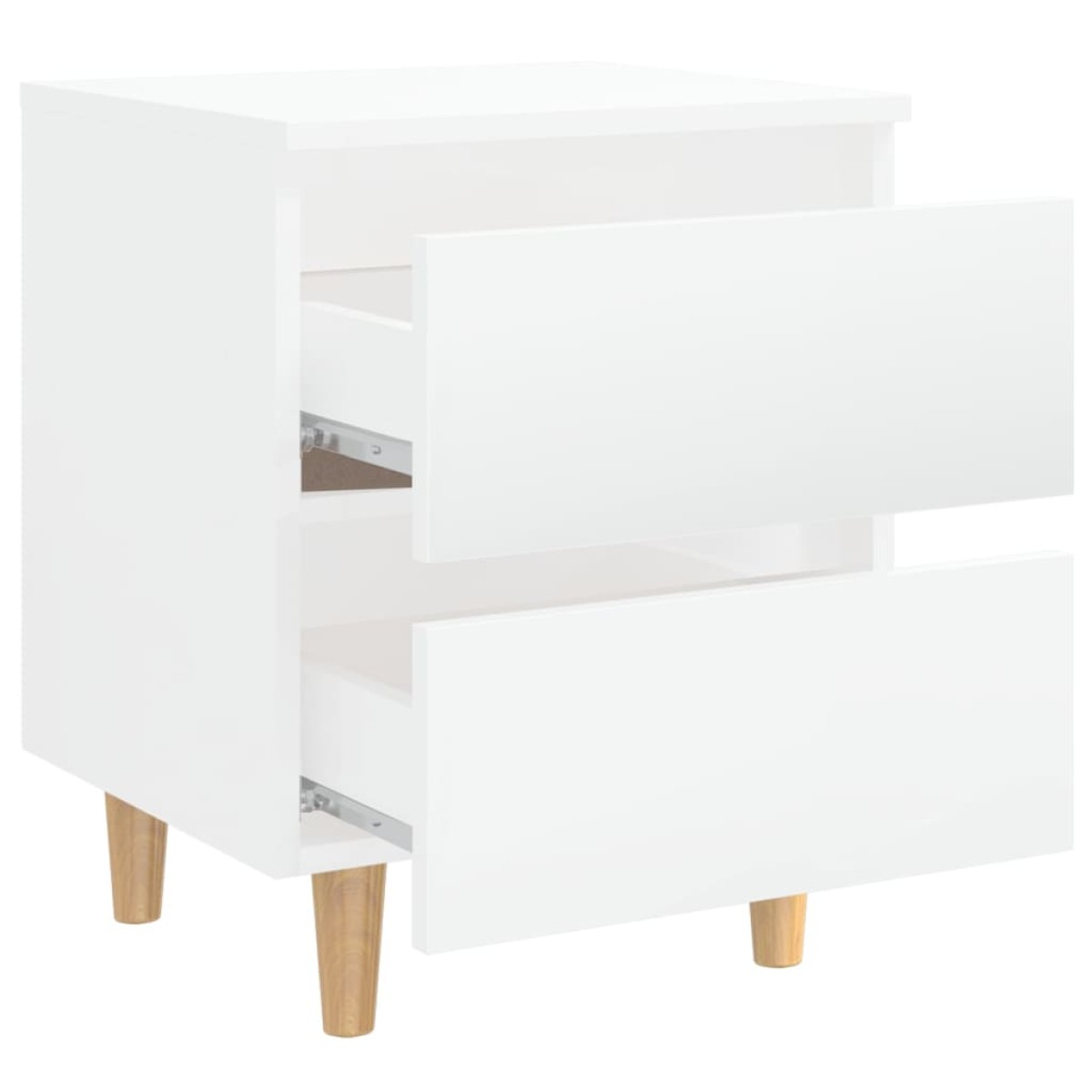 vidaXL Κομοδίνα 2 τεμ. Γυαλ. Λευκό 40x35x50εκ. & Πόδια από Ξύλο Πεύκου