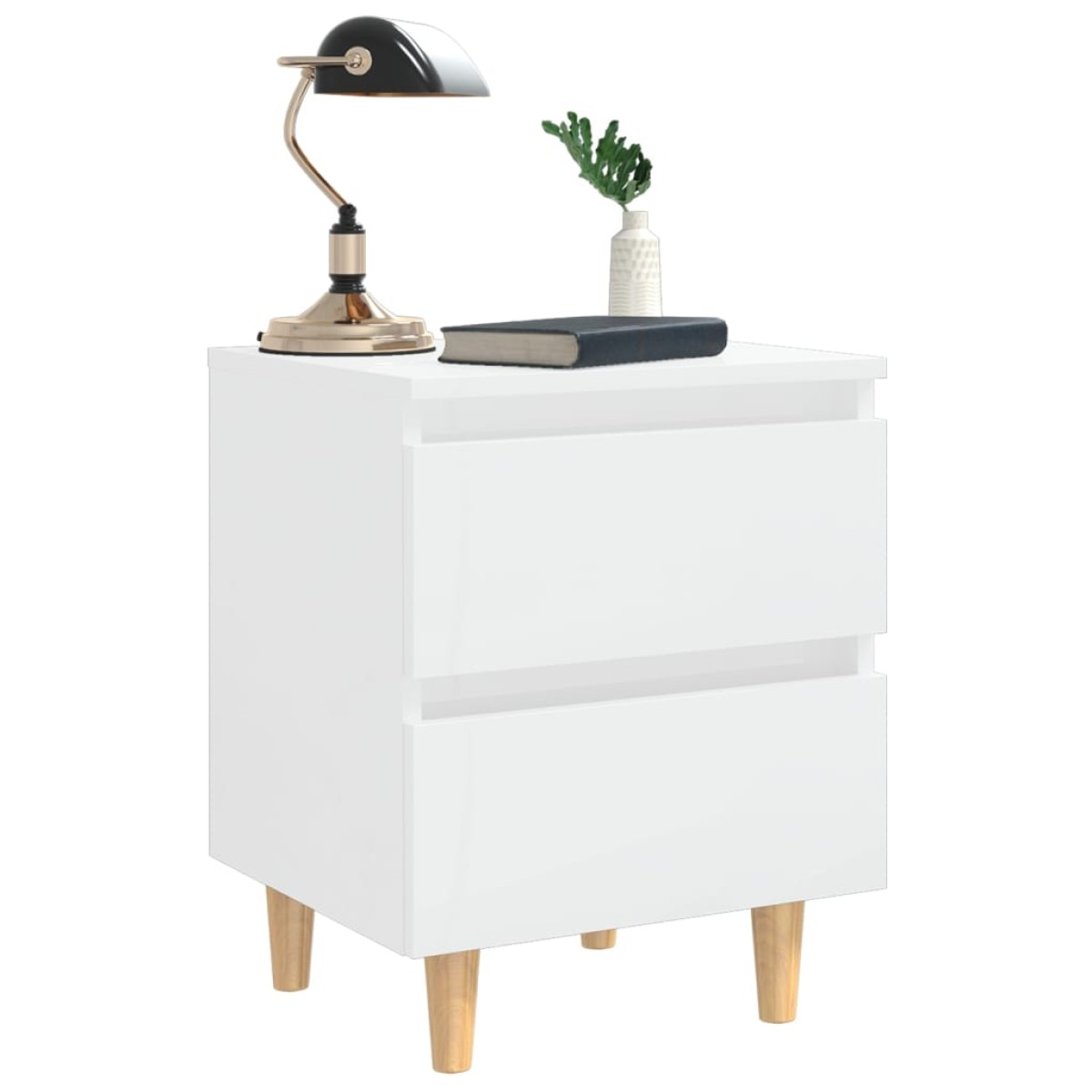 vidaXL Κομοδίνα 2 τεμ. Γυαλ. Λευκό 40x35x50εκ. & Πόδια από Ξύλο Πεύκου