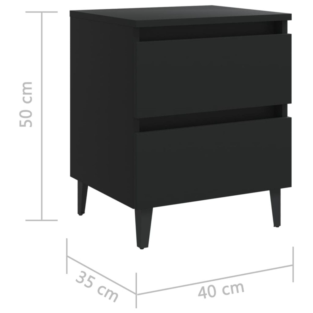 vidaXL Κομοδίνο Μαύρο 40 x 35 x 50 εκ. από Μοριοσανίδα