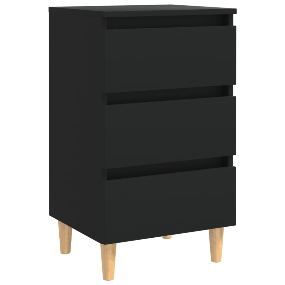 vidaXL Κομοδίνο Μαύρο 40 x 35 x 69 εκ. με Μασίφ Ξύλινα Πόδια