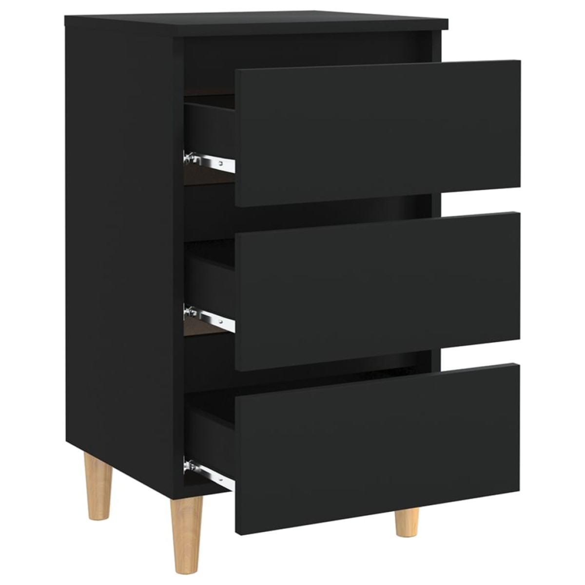 vidaXL Κομοδίνο Μαύρο 40 x 35 x 69 εκ. με Μασίφ Ξύλινα Πόδια