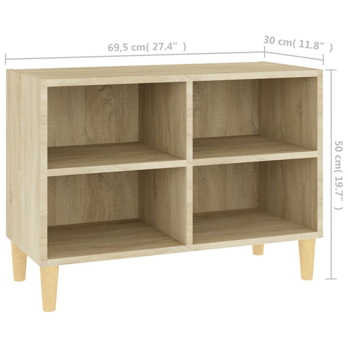 vidaXL Έπιπλο Τηλεόρασης Sonoma Δρυς 69,5x30x50εκ & Μασίφ Ξύλινα Πόδια