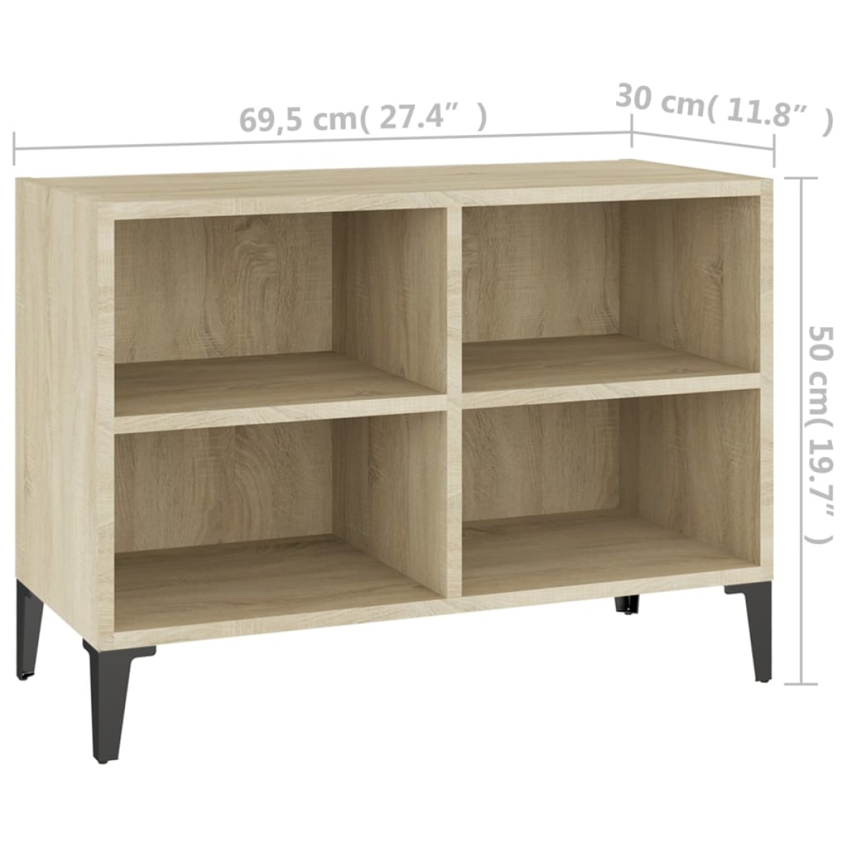 vidaXL Έπιπλο Τηλεόρασης Καπνιστή Δρυς 69,5x30x50 εκ Μεταλλικά Πόδια