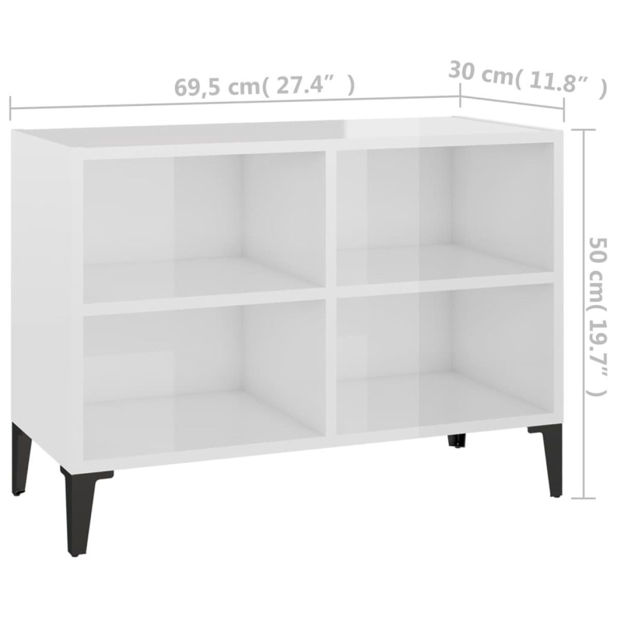 vidaXL Κομοδίνo Γυαλιστερό Λευκό 69,5x30x50 εκ. με Μεταλλικά Πόδια