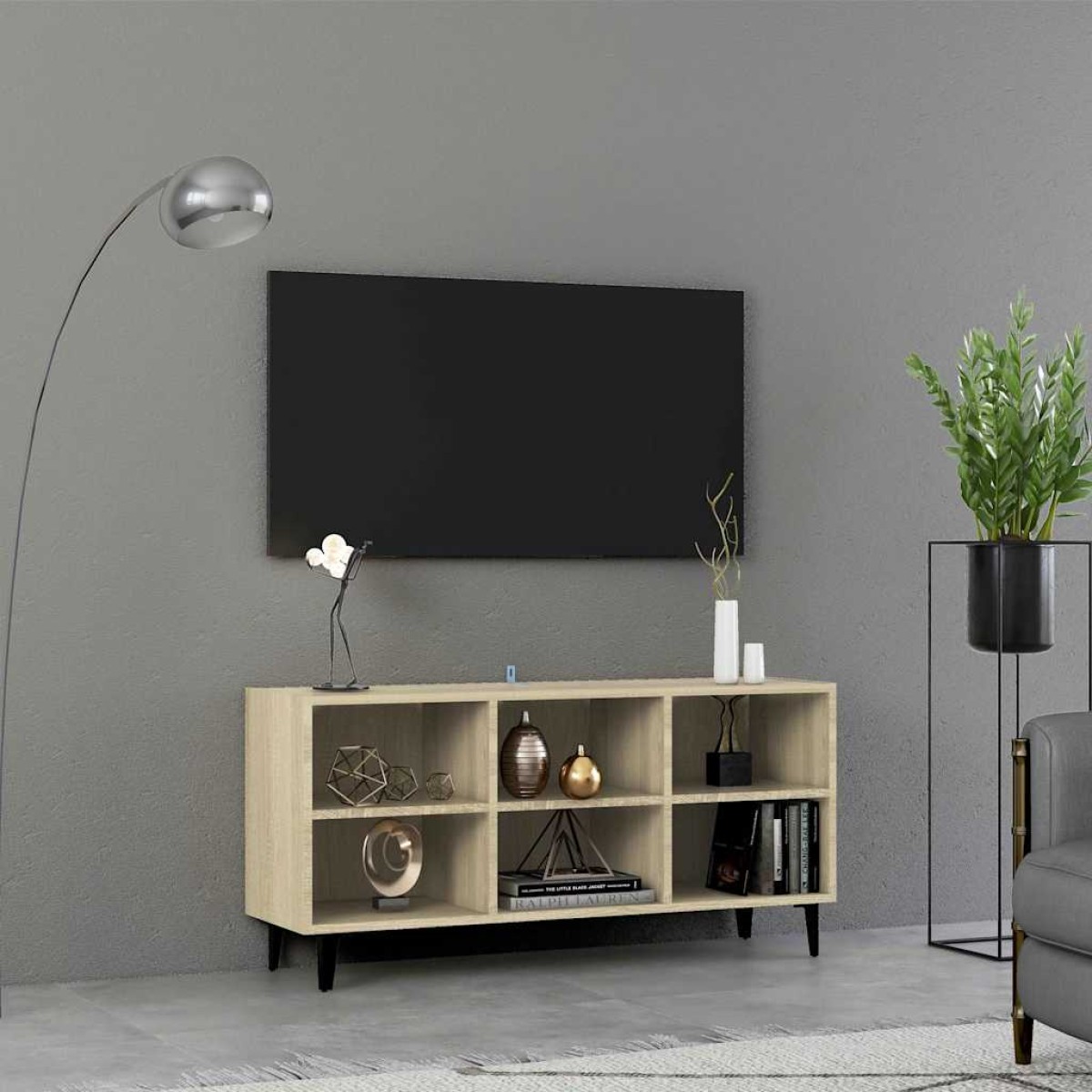 vidaXL Έπιπλο Τηλεόρασης Καπνιστή Δρυς 103,5x30x50 εκ Μεταλλικά Πόδια