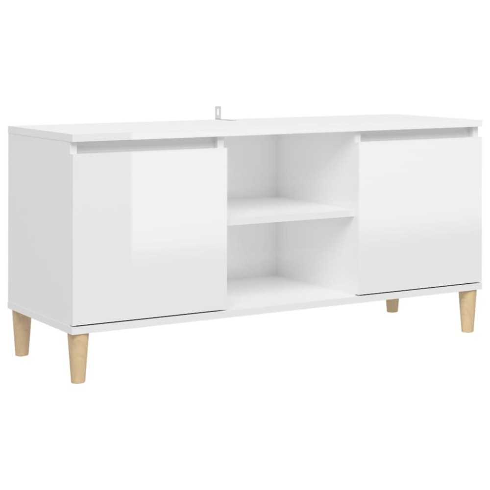 vidaXL Έπιπλο Τηλεόρασης Γυαλ. Λευκό 103,5x35x50 εκ Μασίφ Ξύλινα Πόδια