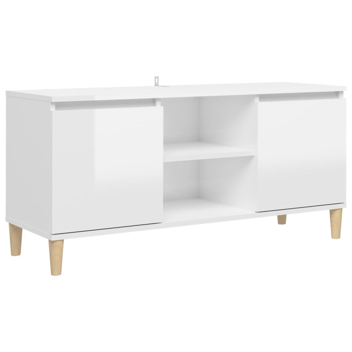 vidaXL Έπιπλο Τηλεόρασης Γυαλ. Λευκό 103,5x35x50 εκ Μασίφ Ξύλινα Πόδια