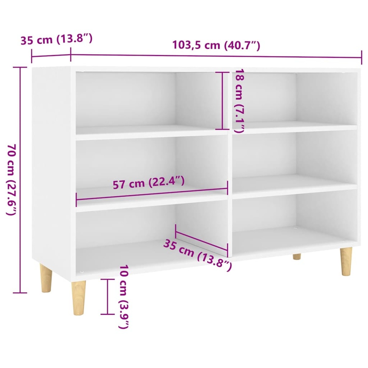 vidaXL Ραφιέρα Λευκή 103,5 x 35 x 70 εκ. από Μοριοσανίδα