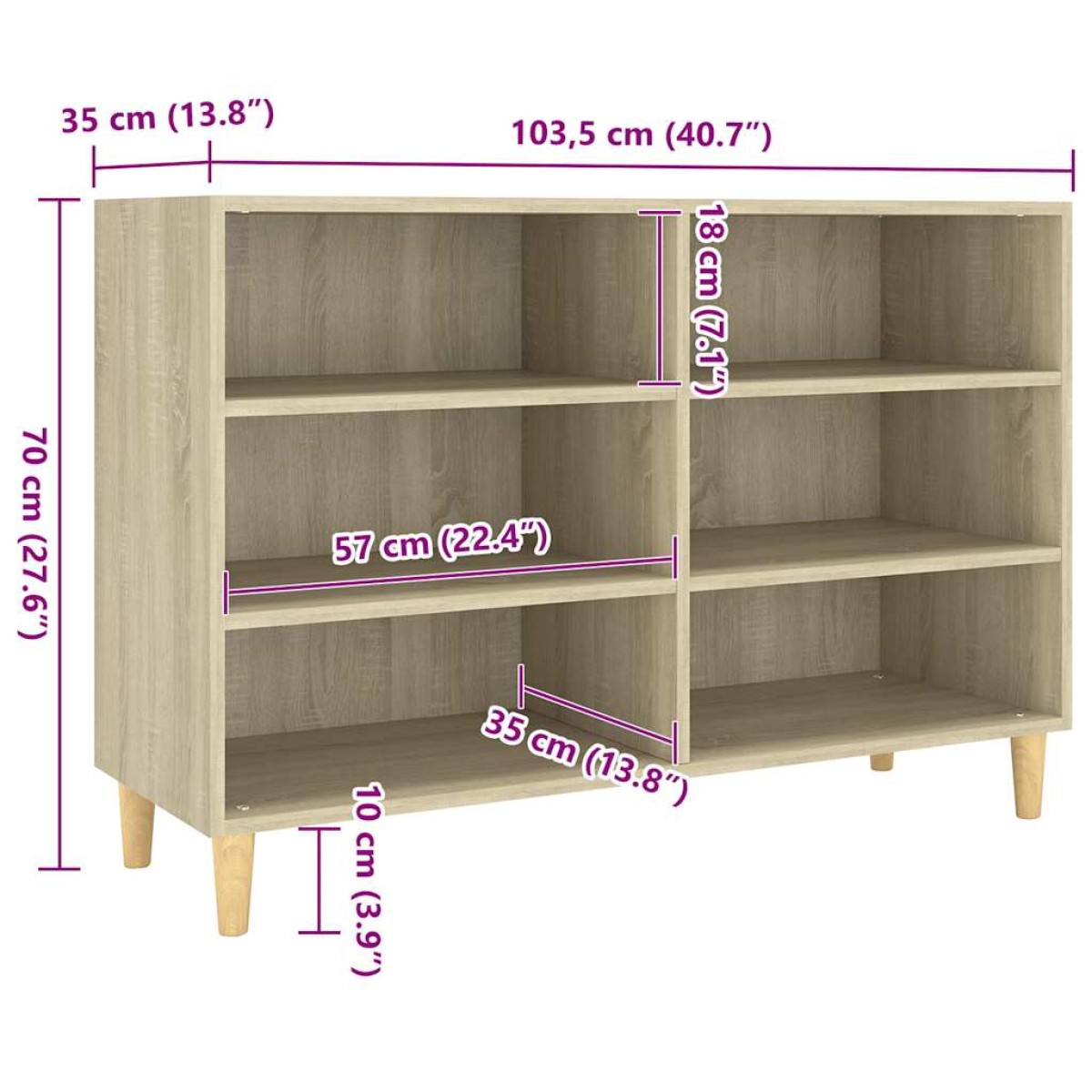 vidaXL Ραφιέρα Sonoma Δρυς 103,5 x 35 x 70 εκ. από Μοριοσανίδα