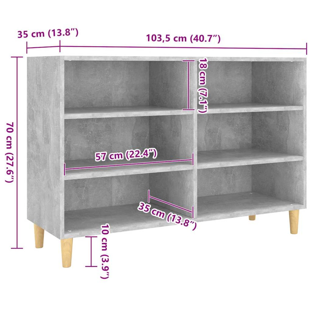 vidaXL Ραφιέρα Γκρι Σκυροδέματος 103,5 x 35 x 70 εκ. από Μοριοσανίδα