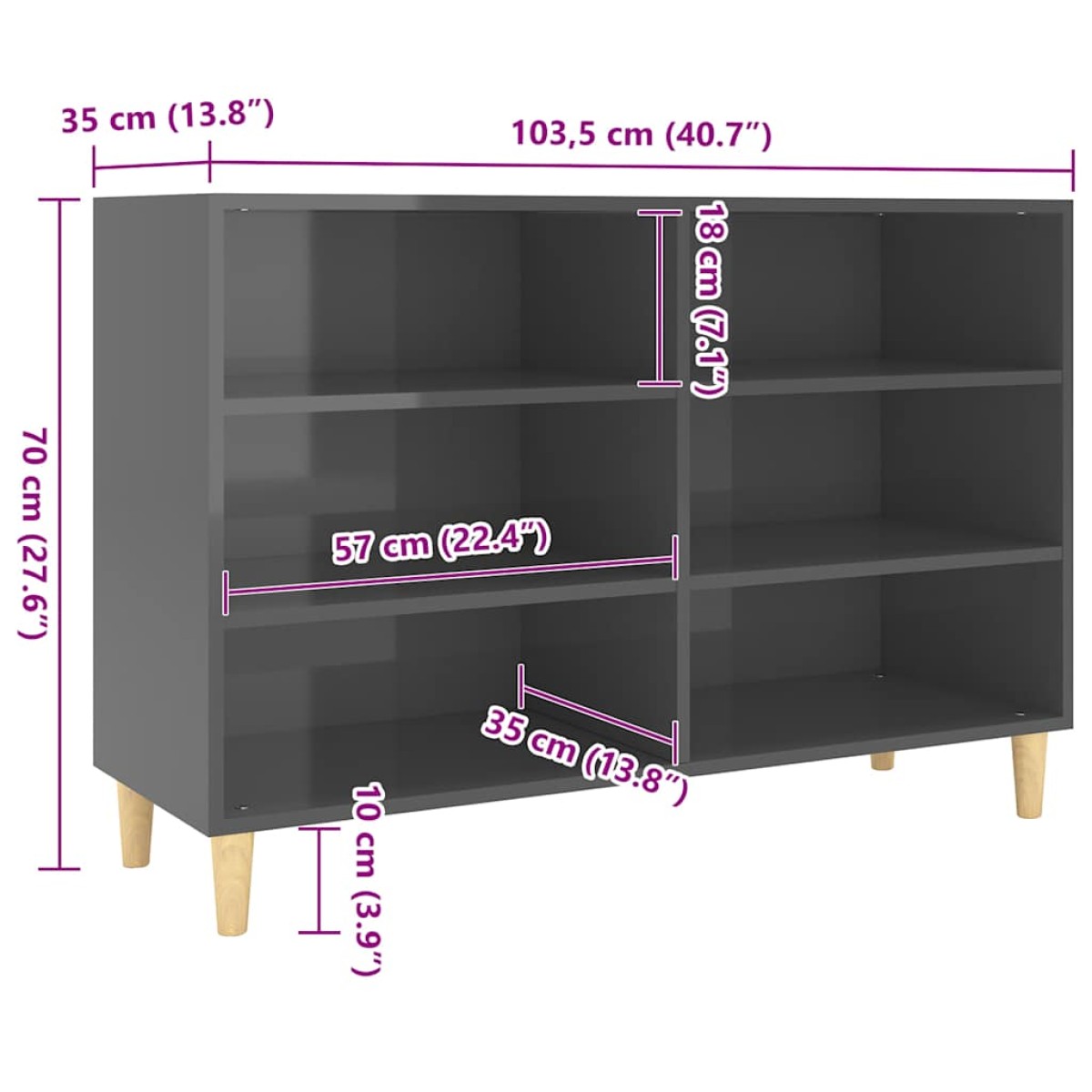 vidaXL Ραφιέρα Γυαλιστερή Γκρι 103,5 x 35 x 70 εκ. από Μοριοσανίδα
