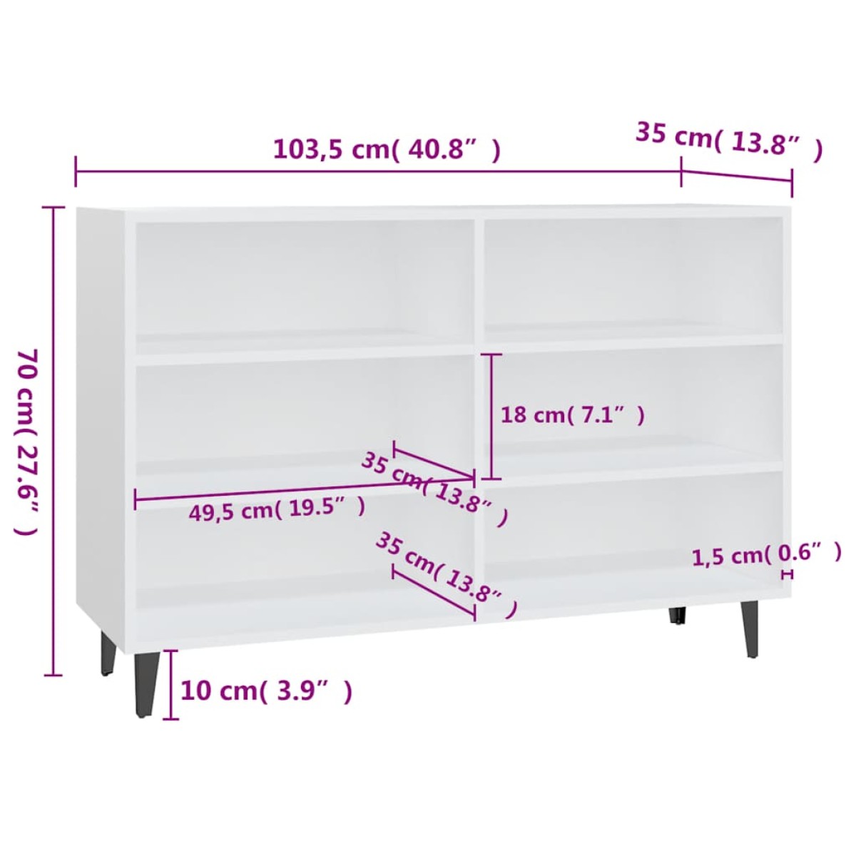 vidaXL Ραφιέρα Λευκή 103,5 x 35 x 70 εκ. από Μοριοσανίδα