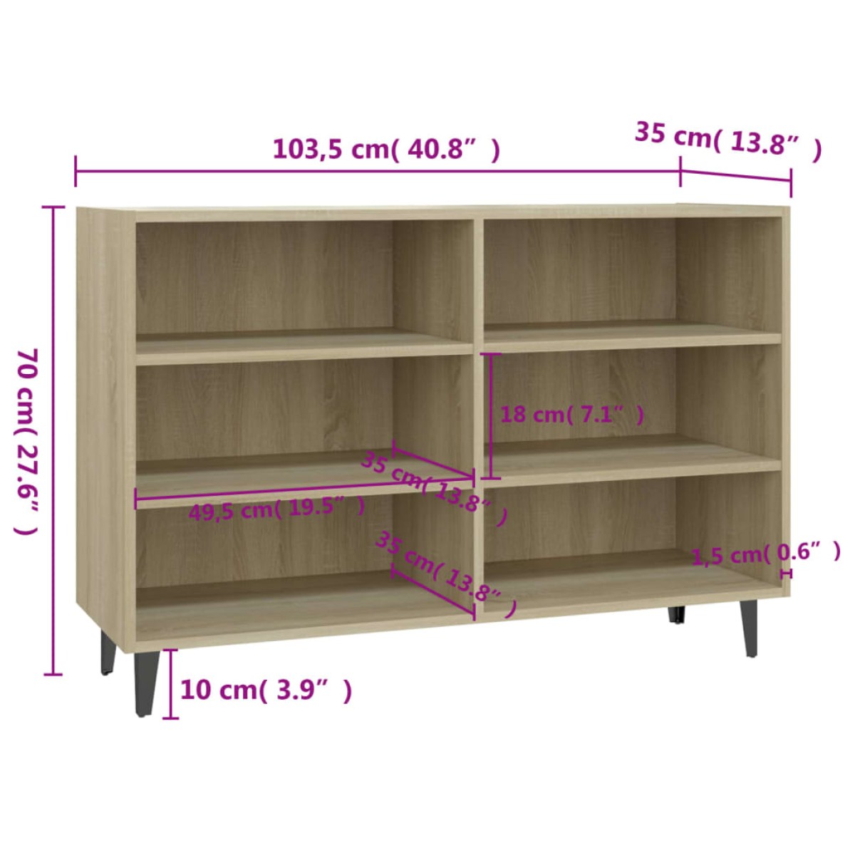 vidaXL Ραφιέρα Sonoma Δρυς 103,5 x 35 x 70 εκ. από Μοριοσανίδα