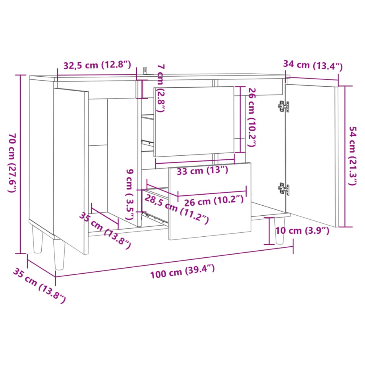 vidaXL Ραφιέρα Sonoma Δρυς 103,5 x 35 x 70 εκ. από Μοριοσανίδα