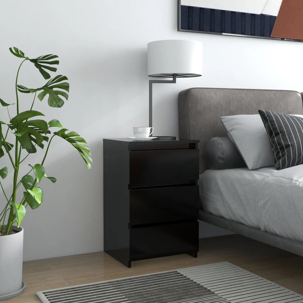 vidaXL Κομοδίνο Μαύρο 40 x 35 x 62,5 εκ. από Επεξ. Ξύλο