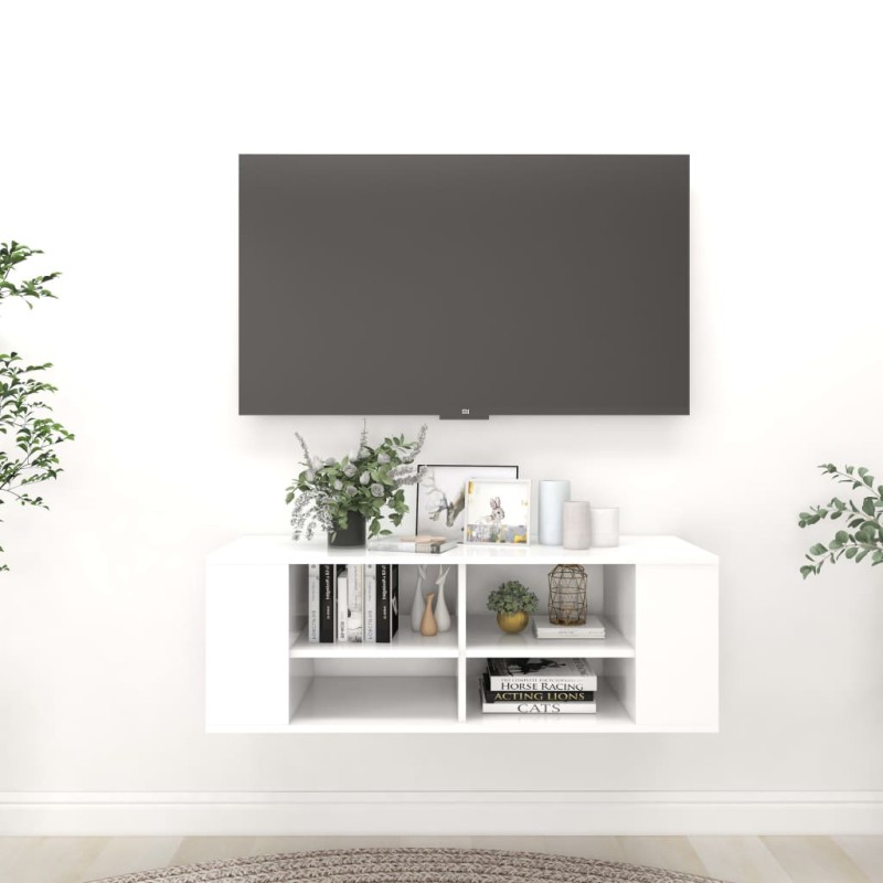 vidaXL Έπιπλο Τηλεόρασης Κρεμαστό Λευκό 102x35x35 εκ από Επεξ. Ξύλο
