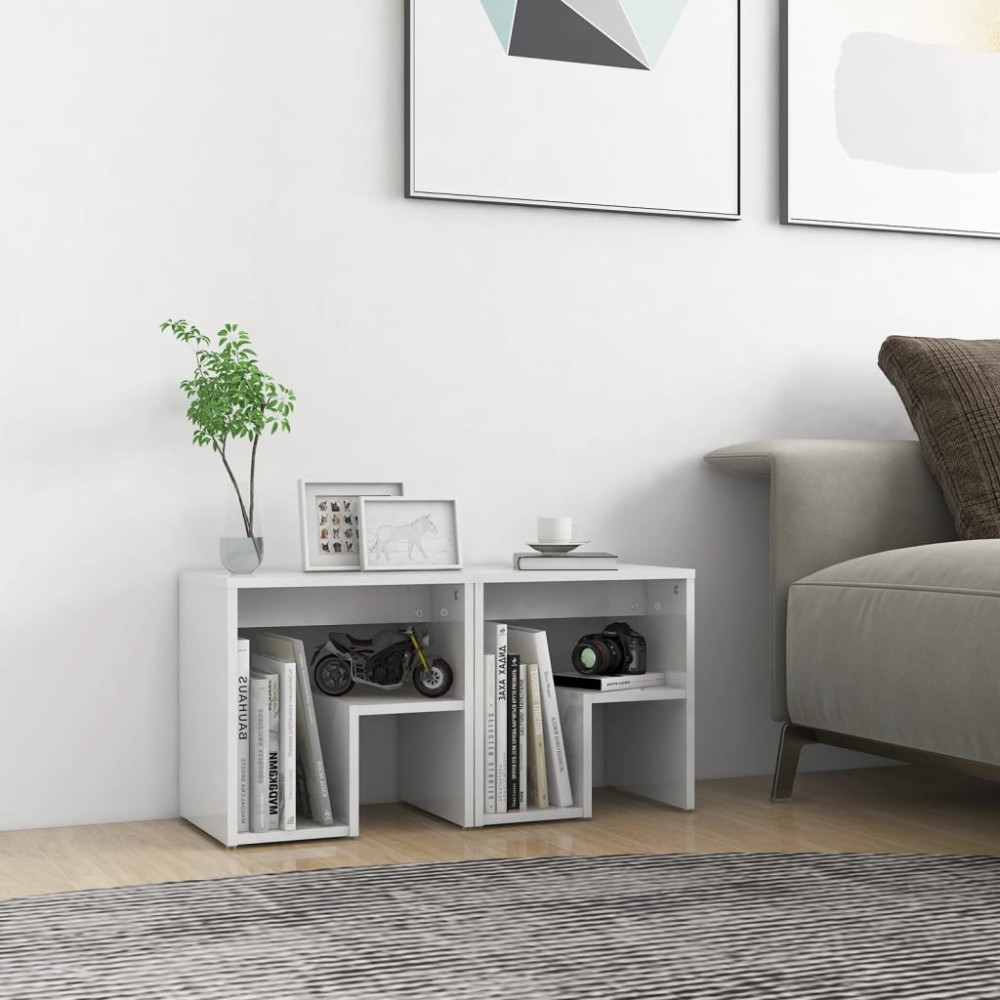 vidaXL Κομοδίνα 2 τεμ. Γυαλιστερό Λευκό 40x30x40 εκ. από Επεξ. Ξύλο