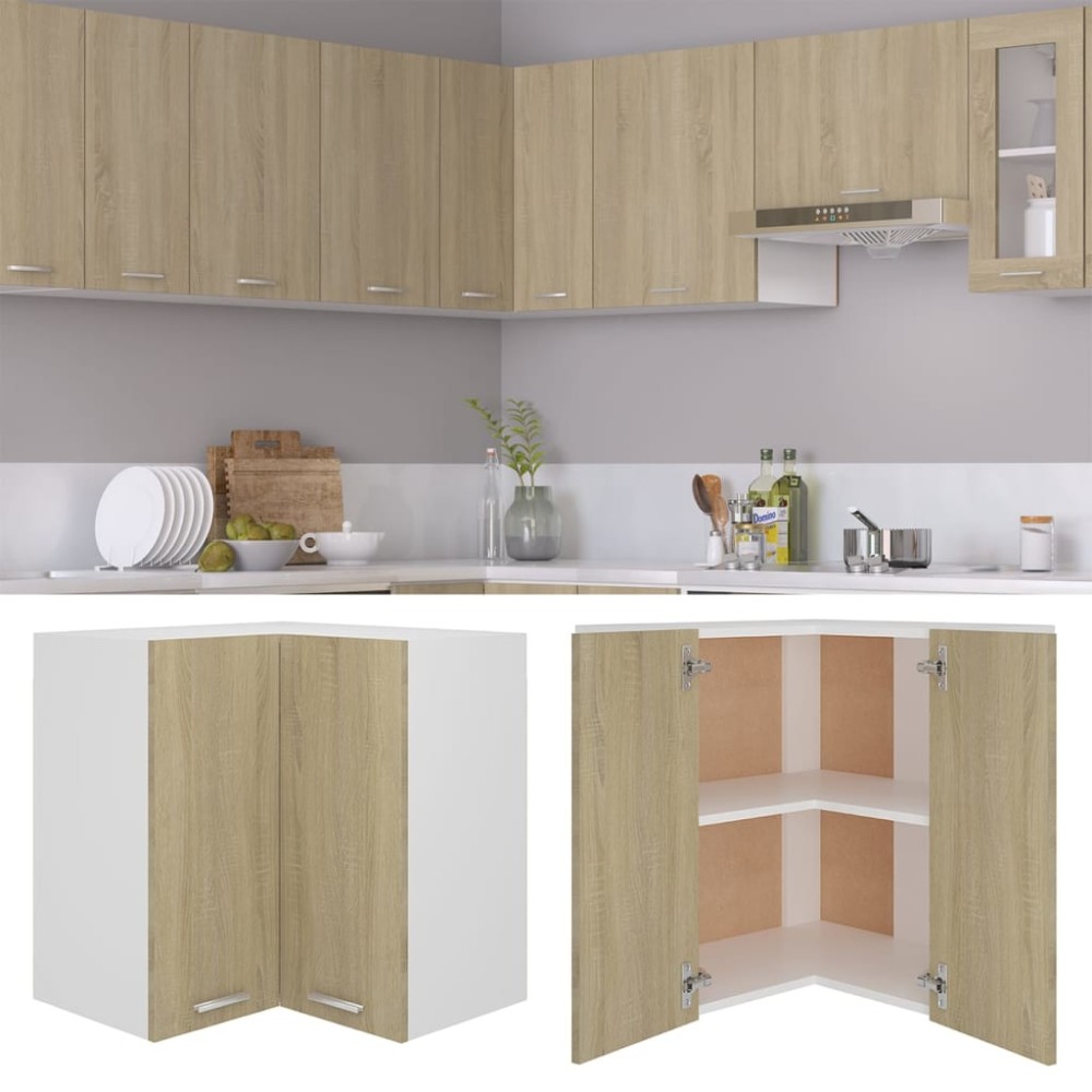 vidaXL Κρεμαστό Γωνιακό Ντουλάπι "Lyon" Χρώμα Sonoma Δρυς 57x57x60 εκ. από Τεχνητό Ξύλο