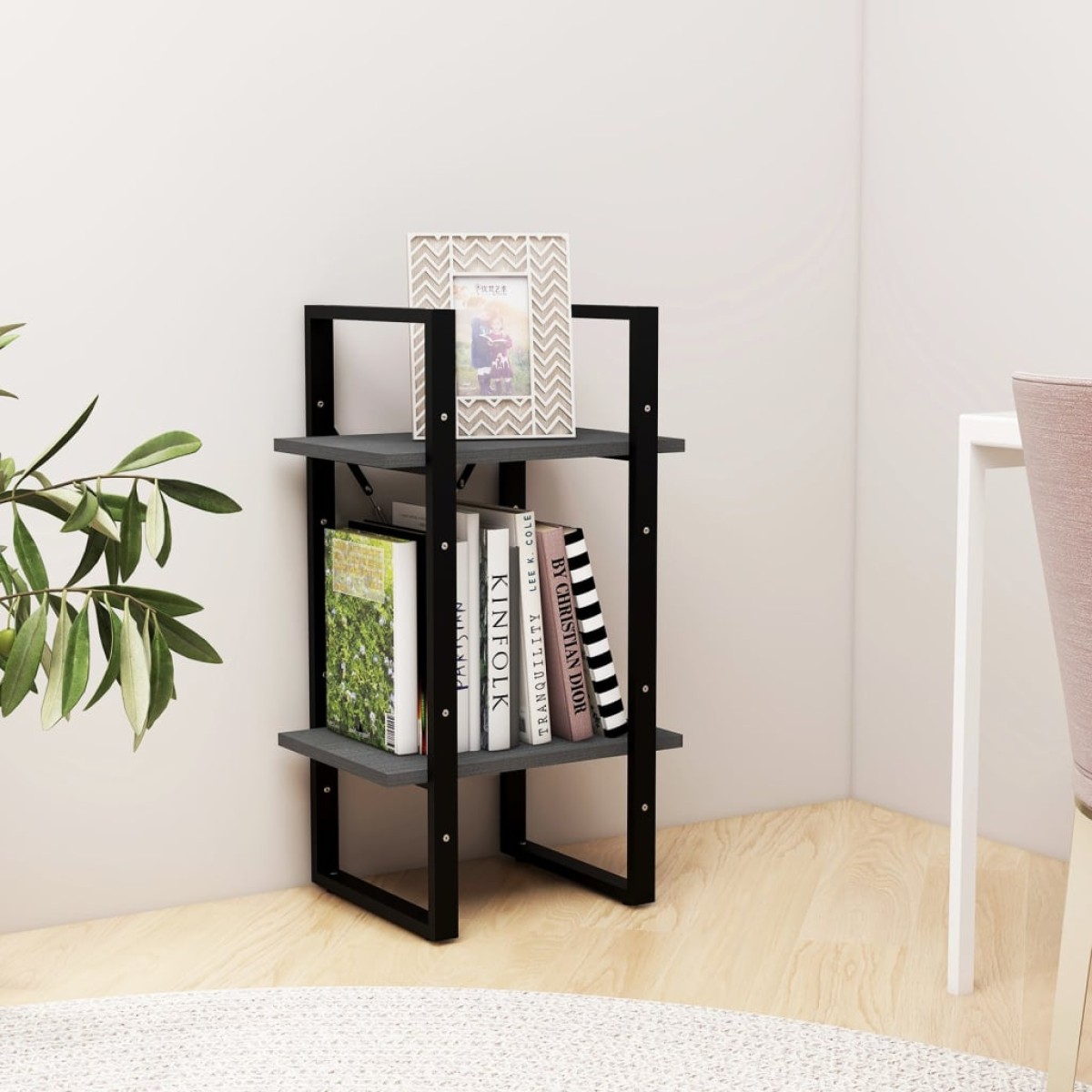 vidaXL Βιβλιοθήκη με 2 Ράφια Γκρι 40x30x70 εκ. από Μασίφ Ξύλο Πεύκου