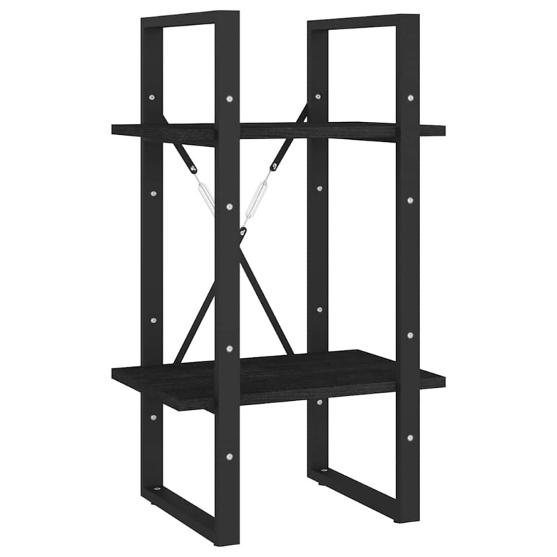 vidaXL Βιβλιοθήκη με 2 Ράφια Μαύρη 40x30x70 εκ. από Μασίφ Ξύλο Πεύκου