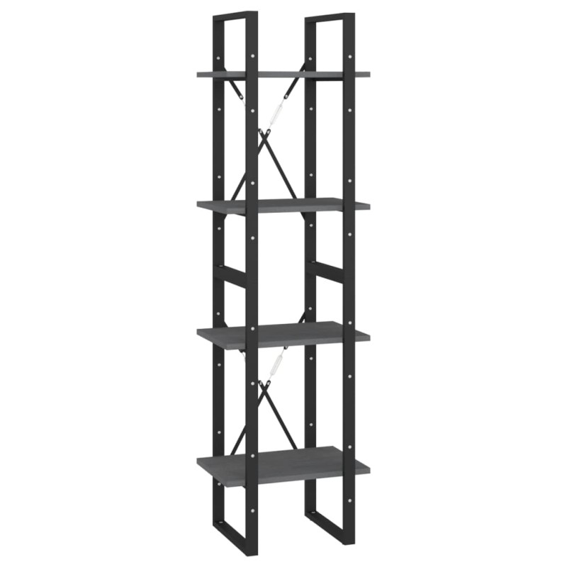 vidaXL Βιβλιοθήκη με 4 Ράφια Γκρι 40x30x140 εκ. από Μασίφ Ξύλο Πεύκου