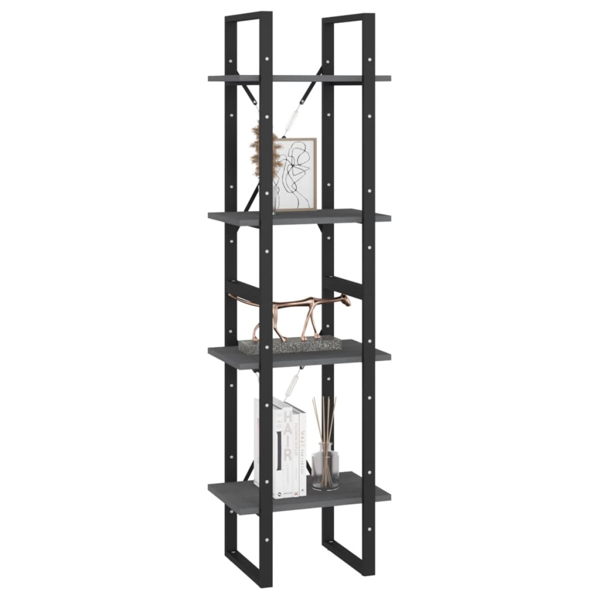 vidaXL Βιβλιοθήκη με 4 Ράφια Γκρι 40x30x140 εκ. από Μασίφ Ξύλο Πεύκου