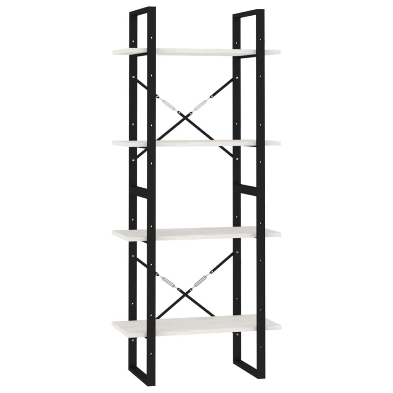 vidaXL Βιβλιοθήκη με 4 Ράφια Λευκή 60x30x140 εκ. από Μασίφ Ξύλο Πεύκου