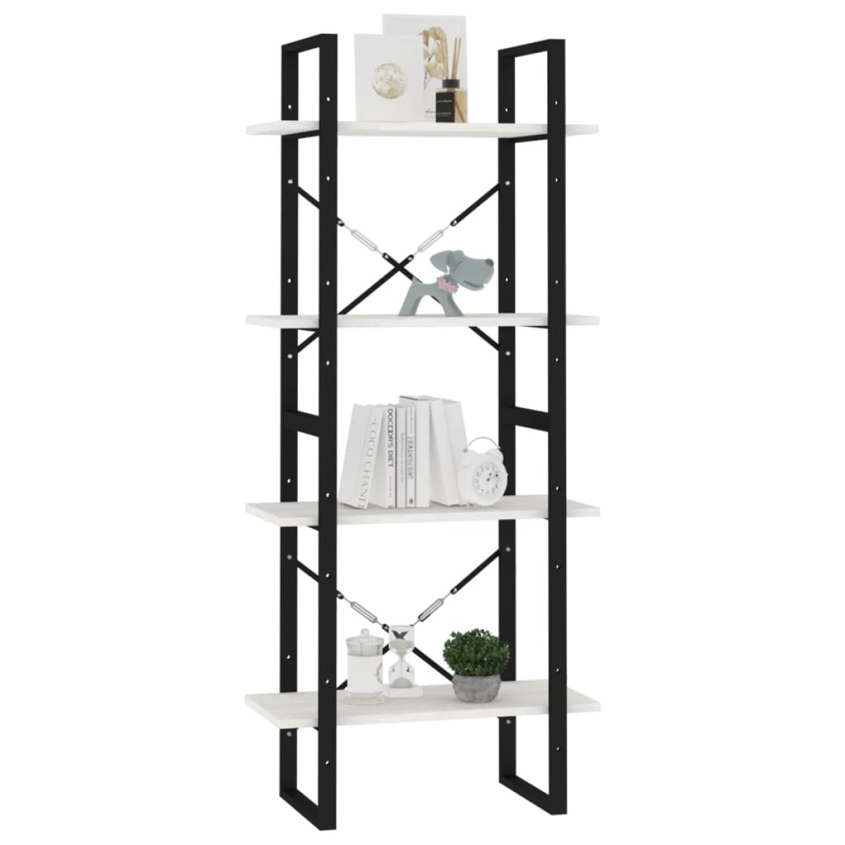 vidaXL Βιβλιοθήκη με 4 Ράφια Λευκή 60x30x140 εκ. από Μασίφ Ξύλο Πεύκου