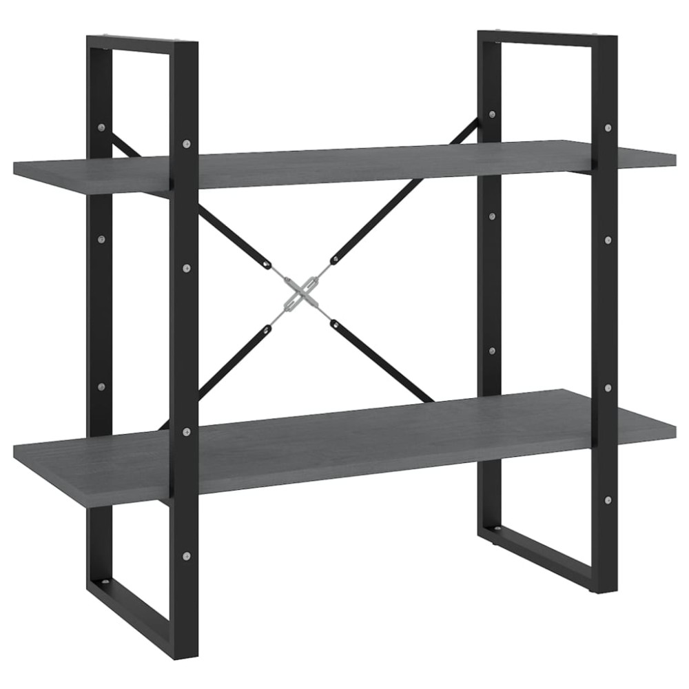 vidaXL Βιβλιοθήκη με 2 Ράφια Γκρι 80 x 30 x 70 εκ. Μασίφ Ξύλο Πεύκου