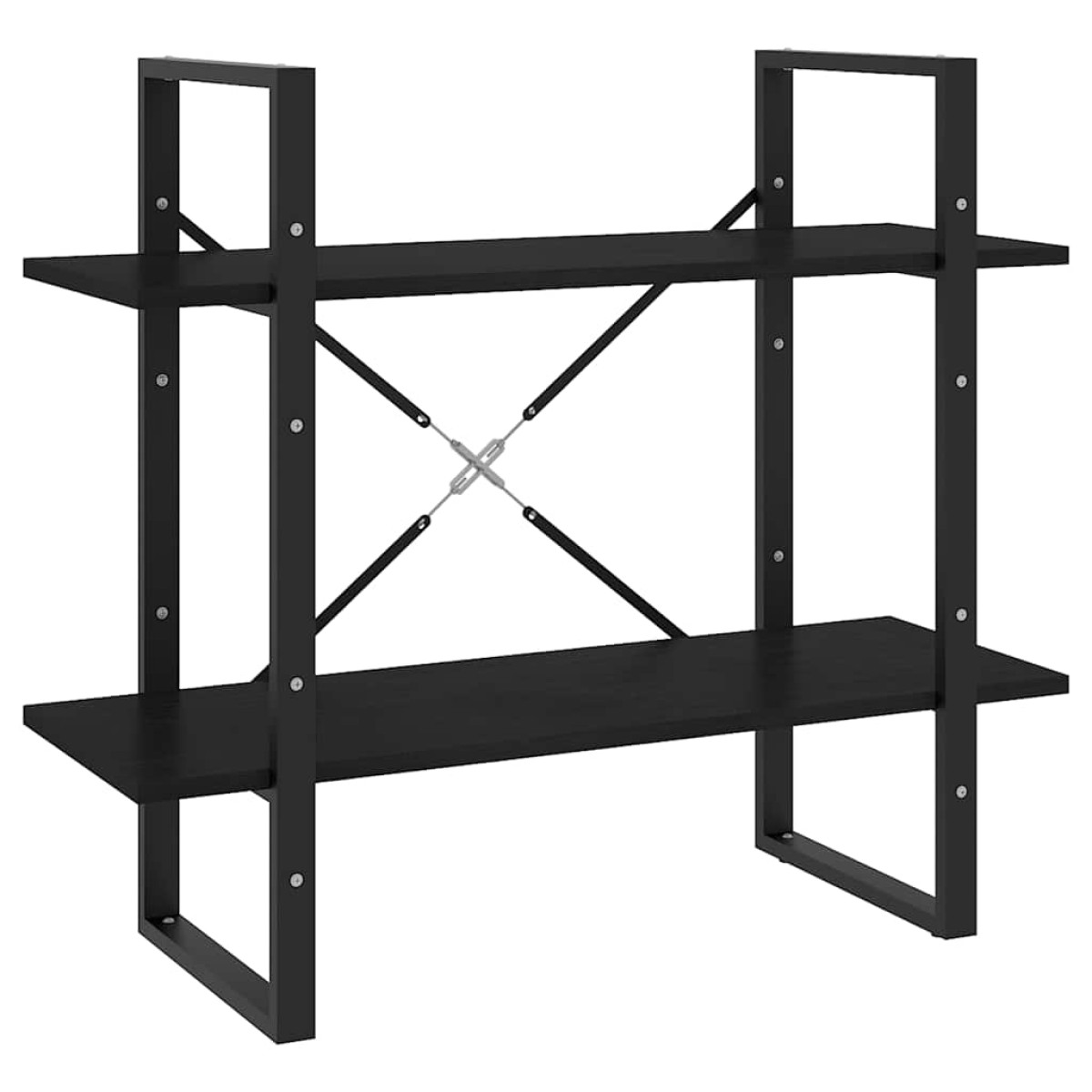 vidaXL Βιβλιοθήκη με 2 Ράφια Μαύρη 80 x 30 x 70 εκ. Μασίφ Ξύλο Πεύκου