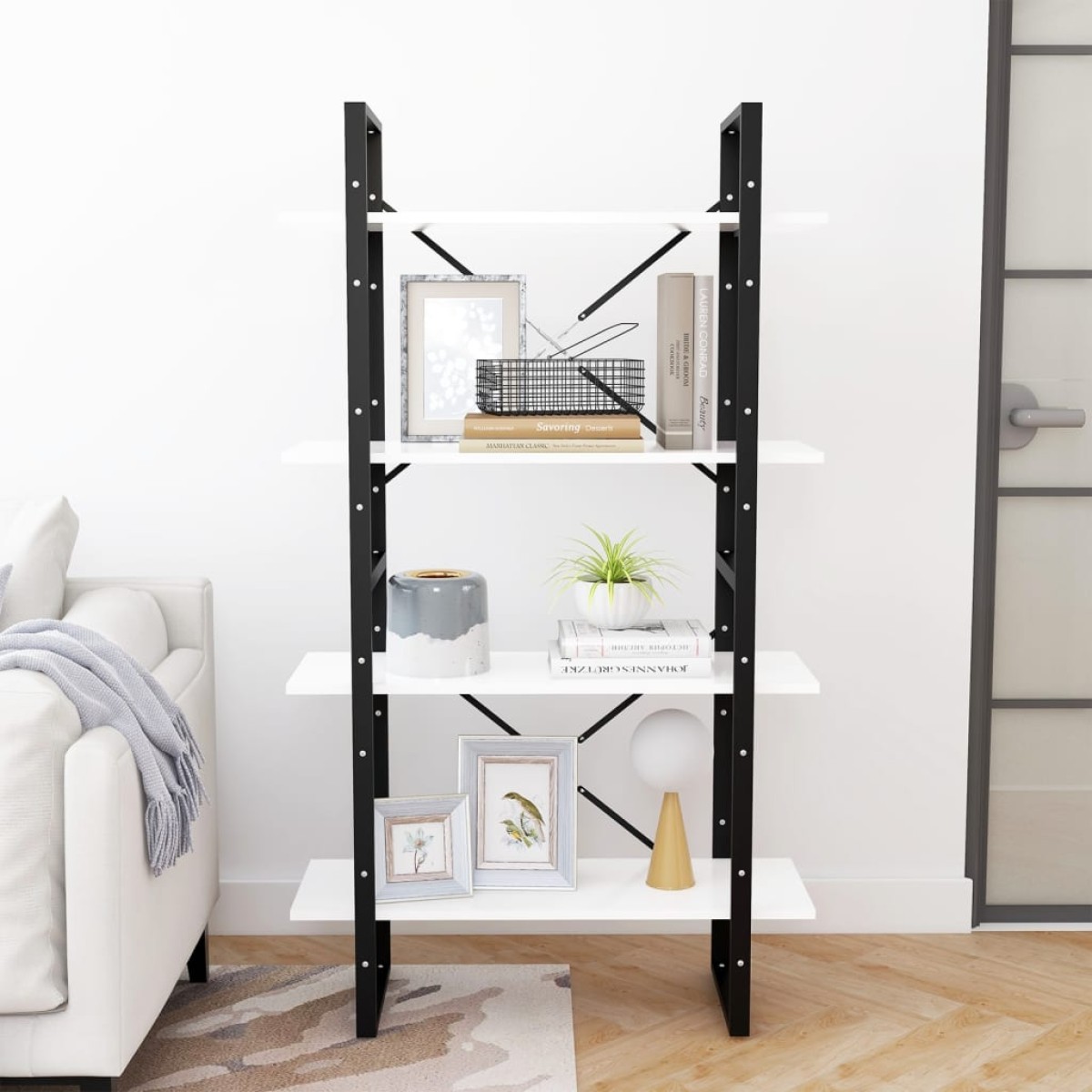 vidaXL Βιβλιοθήκη με 4 Ράφια Λευκή 80 x 30 x 140 εκ. από Μοριοσανίδα