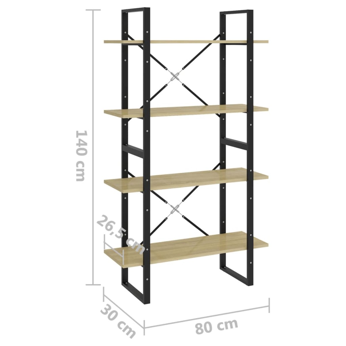 vidaXL Βιβλιοθήκη με 4 Ράφια Sonoma Δρυς 80x30x140 εκ. από Μοριοσανίδα
